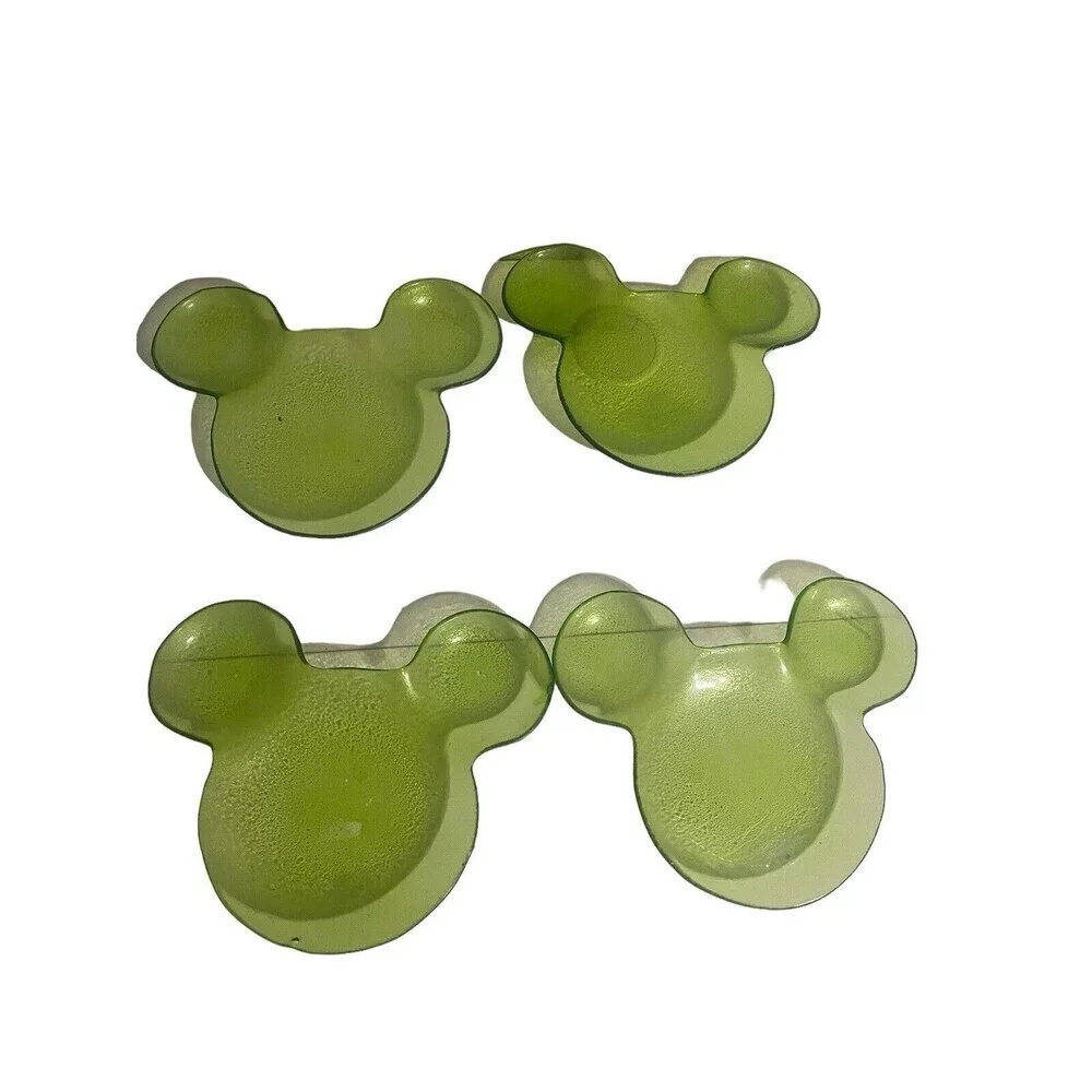 Disney Green Glass Mickey Mouse Serving Plate Set Of 4